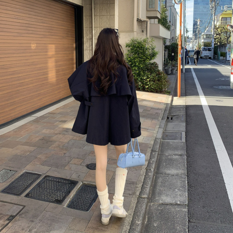 復古英倫風立領寬松長袖風衣外套