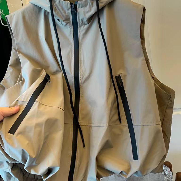 連帽寬松抽繩時尚百搭休閑無袖馬甲