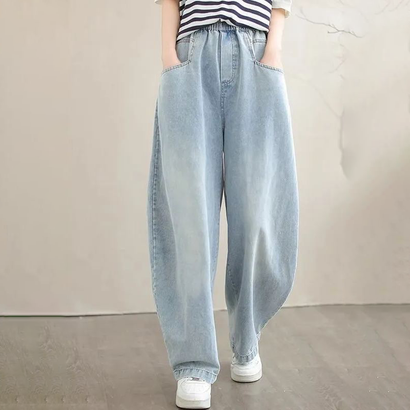 鐮刀褲寬鬆顯瘦梨形身材闊腿牛仔褲-lululam