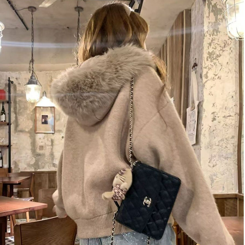 大毛領外套寬鬆顯瘦軟糯毛衣針織開衫