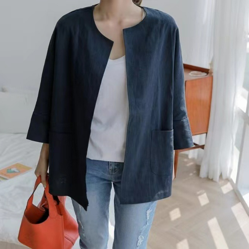 氣質優雅簡約寬松舒適七分袖薄款短外套-lululam