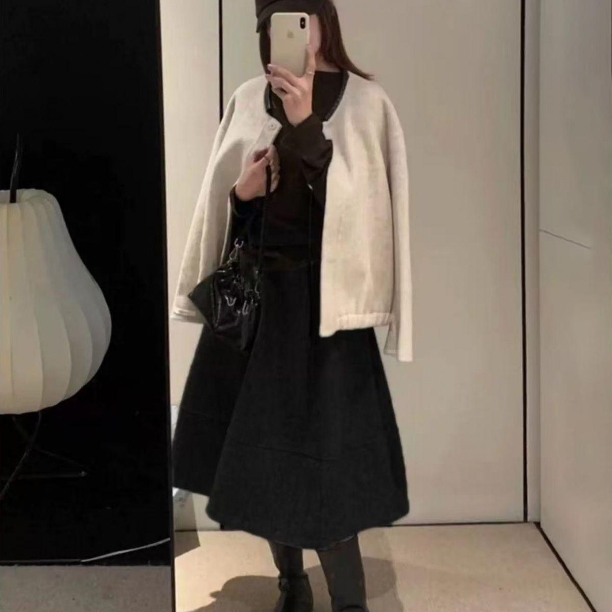 顯瘦寬鬆高腰百搭A字半身裙毛呢花苞裙