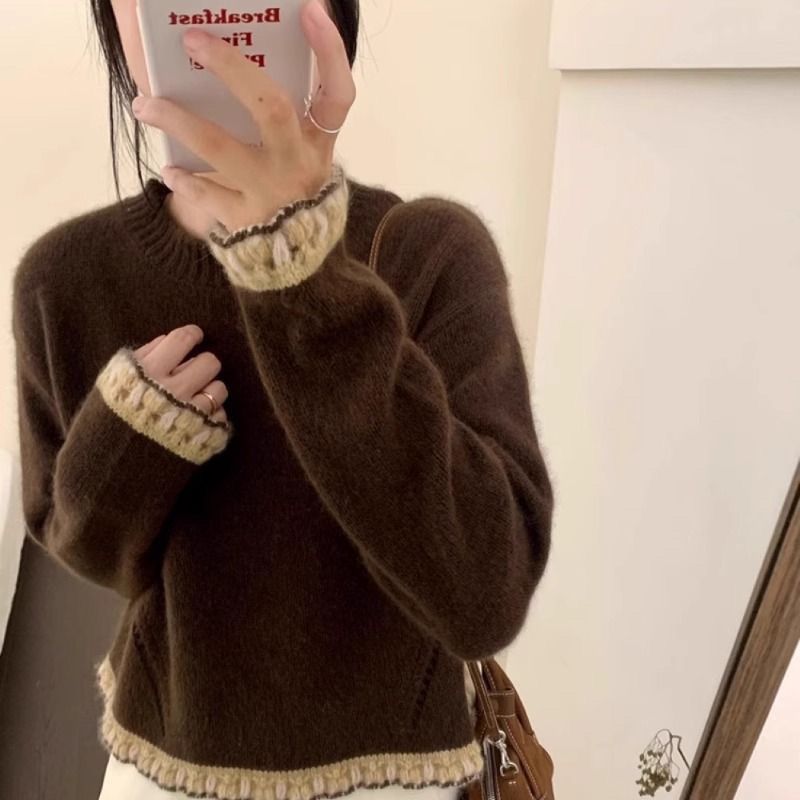 【單件/套裝】韓系拼接毛衣+休閒褲兩件套裝