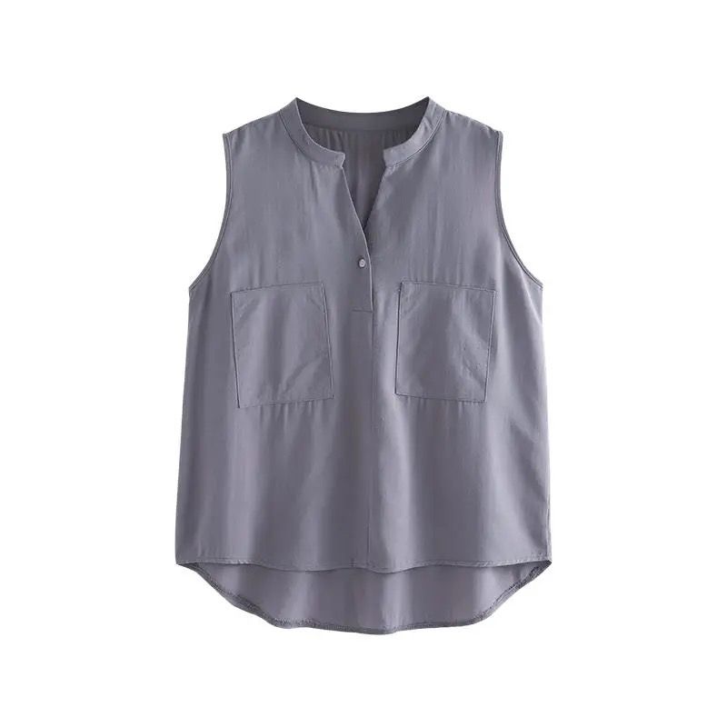 輕熟簡約氣質設計感小眾無袖雪紡襯衫-lululam