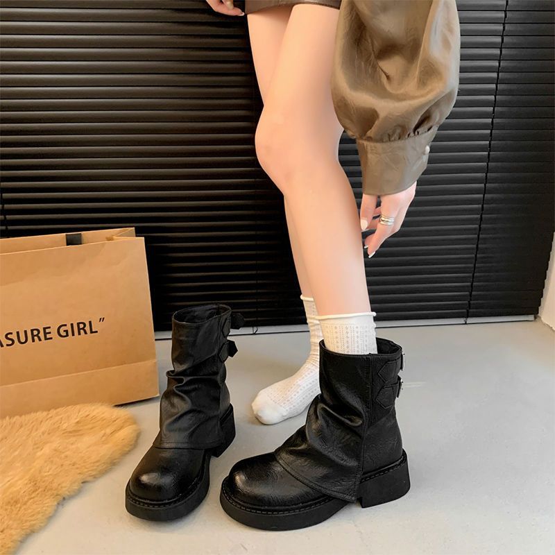 英倫風美拉德短靴西部厚底褲管靴馬丁靴-lululam