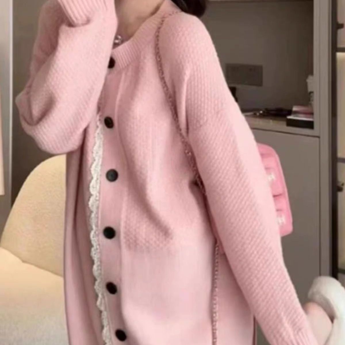 韓版慵懶寬鬆圓領針織開衫連衣裙