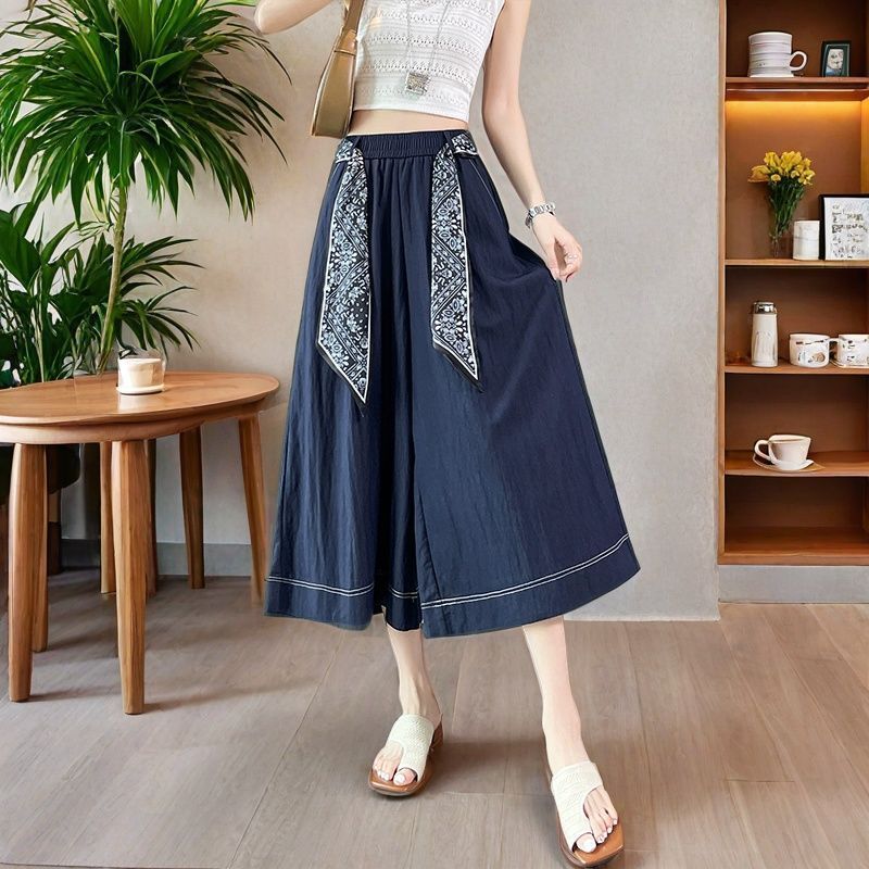 寬鬆薄款梨形身材垂感顯瘦爆款牛仔裙褲-lululam