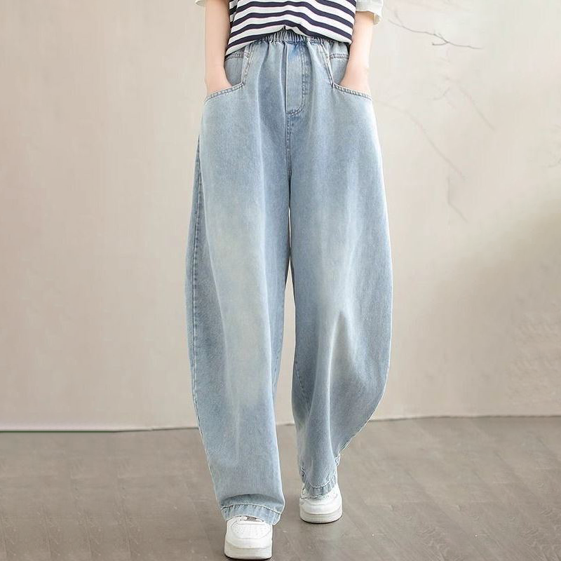 鐮刀褲寬鬆顯瘦梨形身材闊腿牛仔褲-lululam