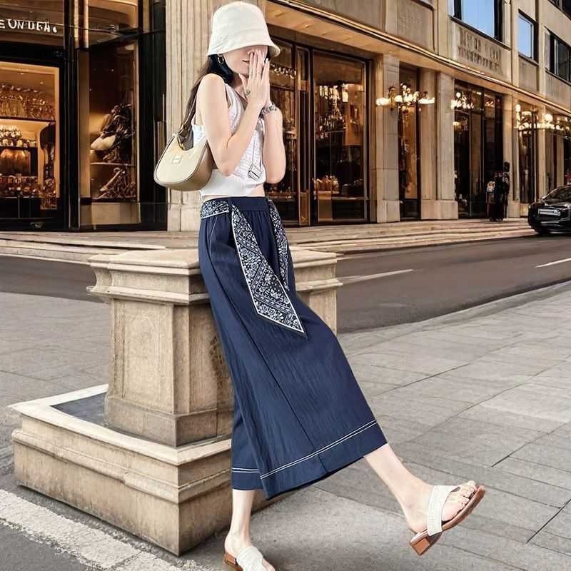 寬鬆薄款梨形身材垂感顯瘦爆款牛仔裙褲-lululam