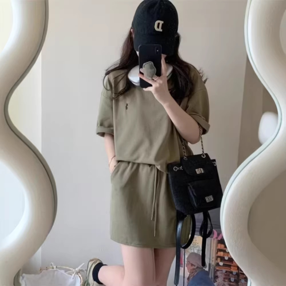 【整套】時尚休閒短袖運動顯瘦可愛甜美兩件套裝