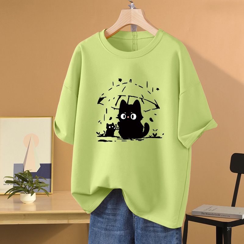 純棉寬鬆休閒顯瘦貓咪印花短袖t恤