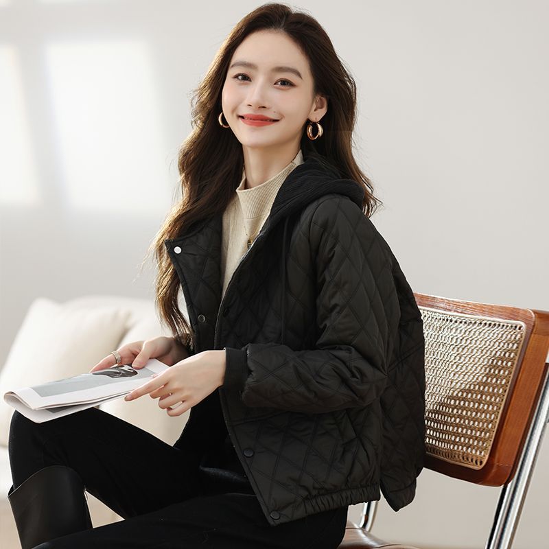 輕奢短版休閒時尚氣質連帽輕薄棉服外套