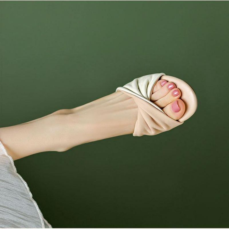 優雅復古舒適柔軟外穿時尚中跟涼拖鞋-lululam