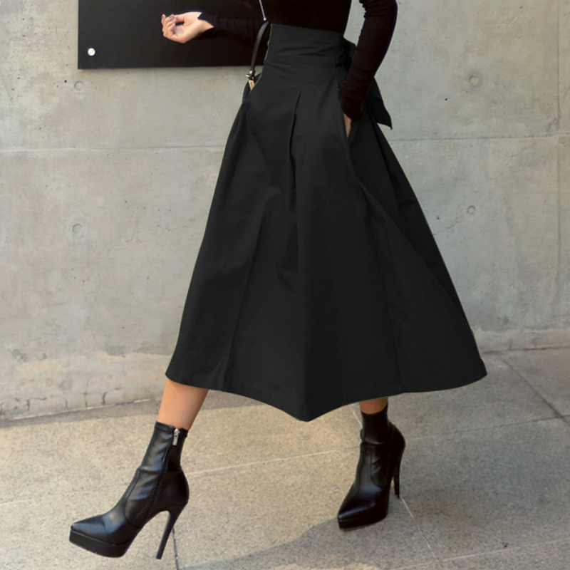 超火蝴蝶結傘裙修身束腰大裙擺A字半身裙-lululam