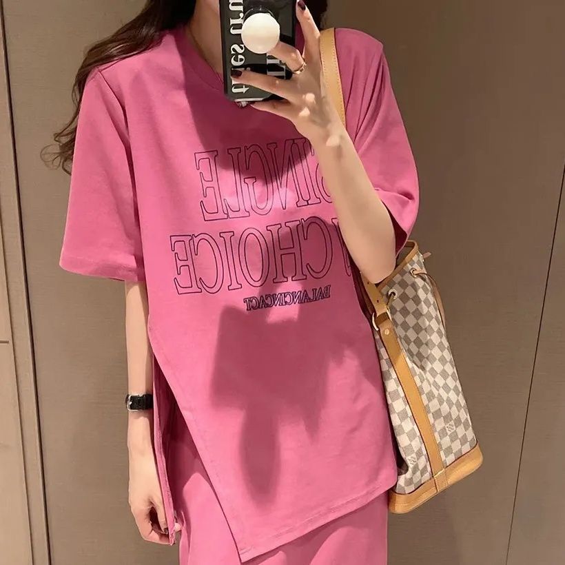 【單件/套裝】韓版減齡不規則上衣+休閑半身裙兩件套