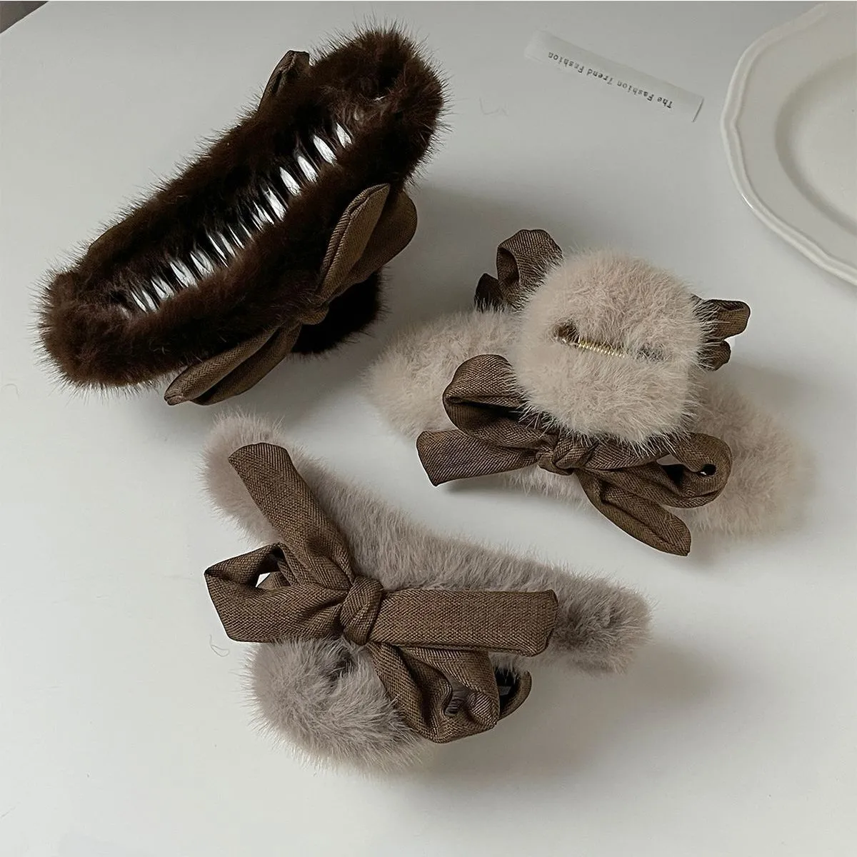 蝴蝶結毛絨髮夾大號鯊魚夾後腦勺盤髮抓夾