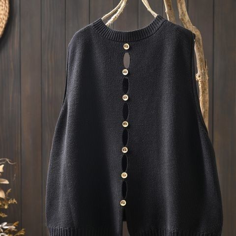 【單件/套裝】後背紐扣針織馬甲+寬鬆百搭襯衫疊穿兩件套裝-lululam