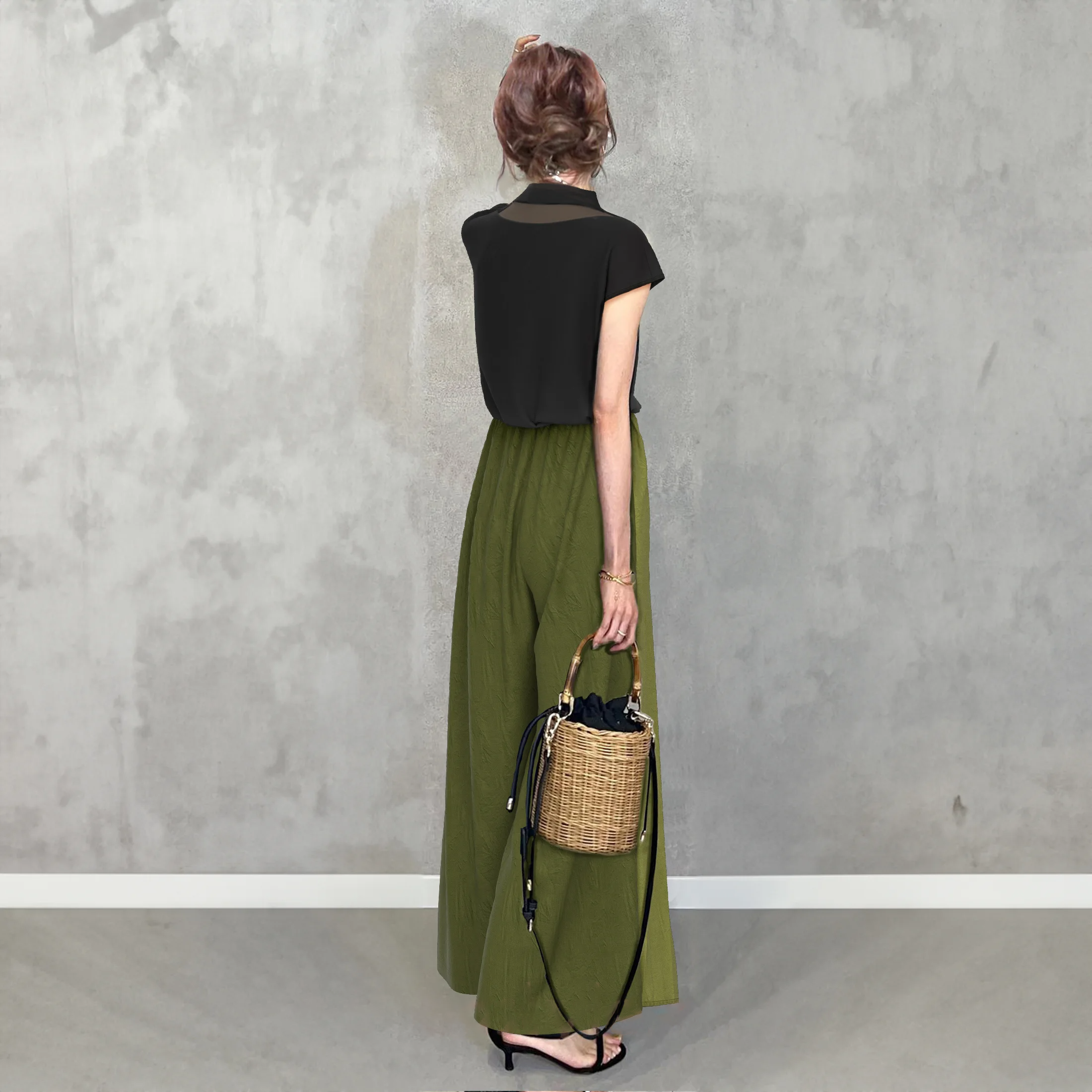 日韓休閒短袖時尚壓褶褲子兩件套裝-lululam