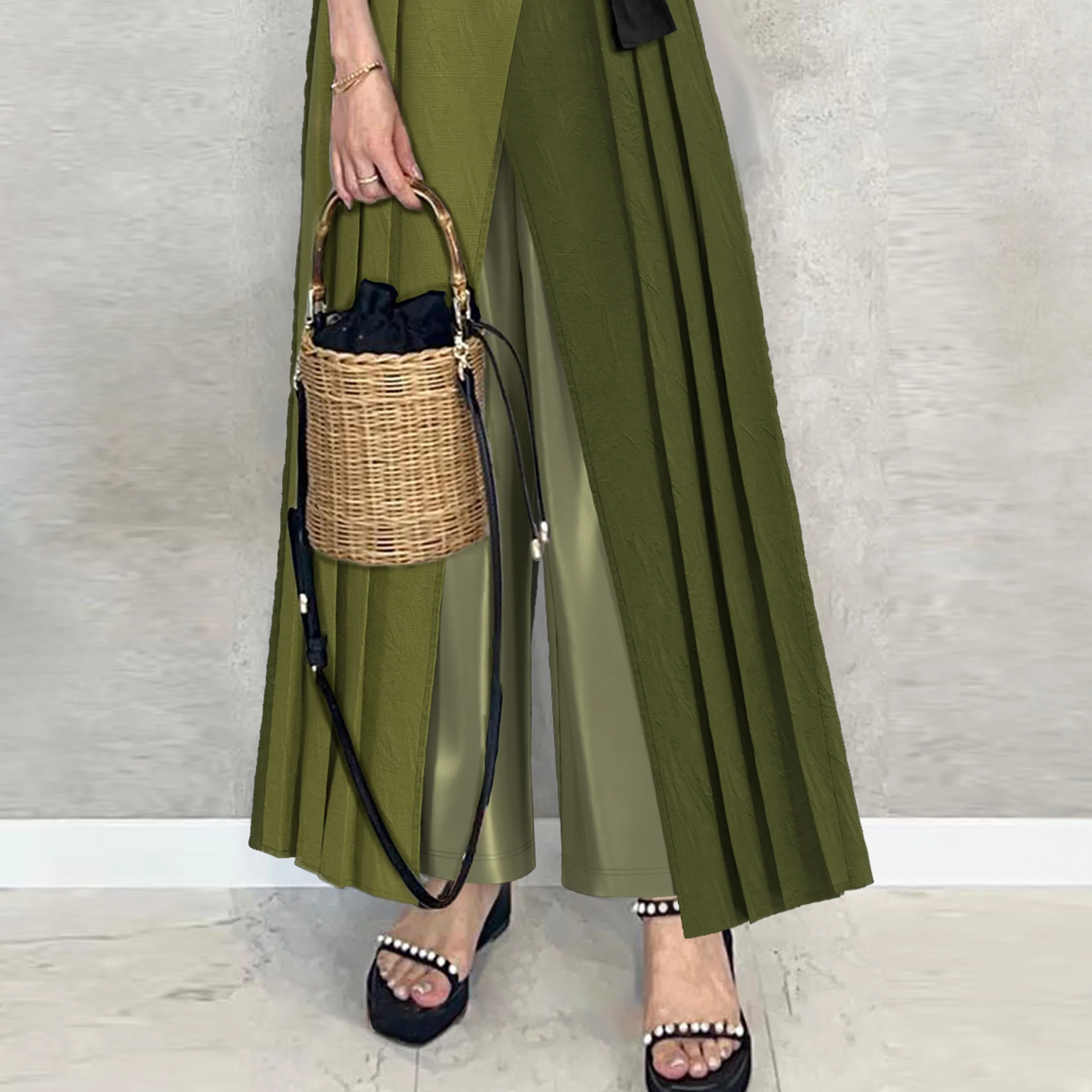 日韓休閒短袖時尚壓褶褲子兩件套裝-lululam