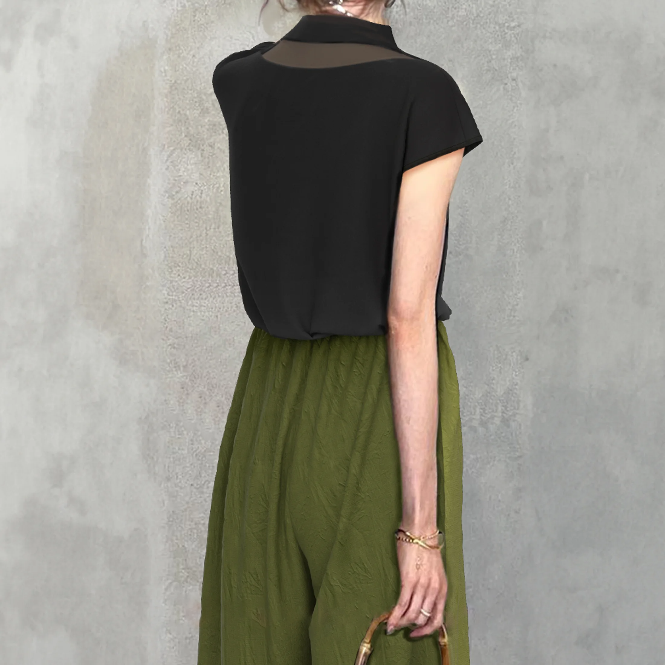 日韓休閒短袖時尚壓褶褲子兩件套裝-lululam