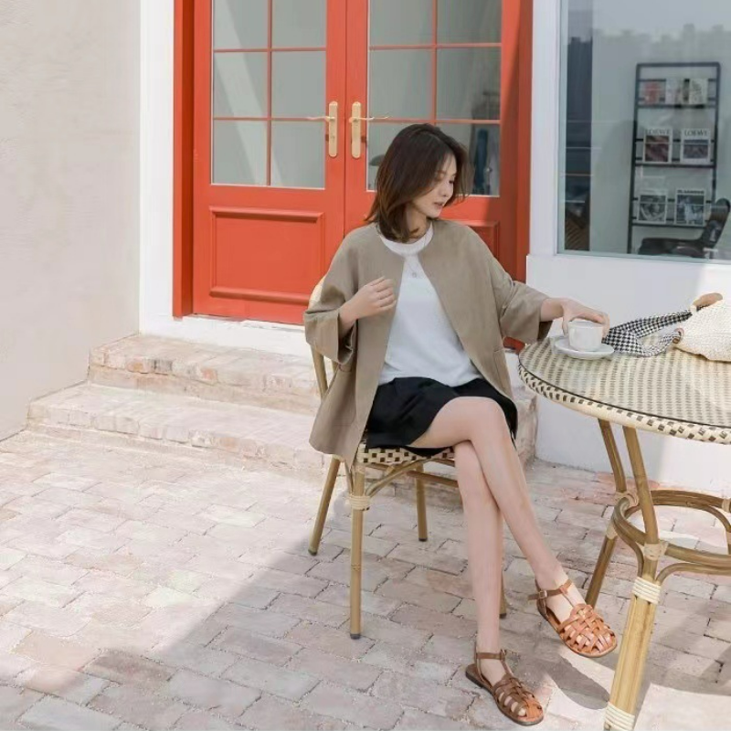 氣質優雅簡約寬松舒適七分袖薄款短外套-lululam