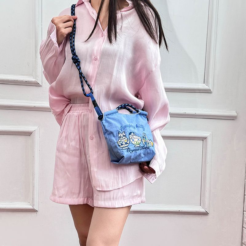 25款日系mini款休閒設計感刺繡環保尼龍手提斜挎包-lululam