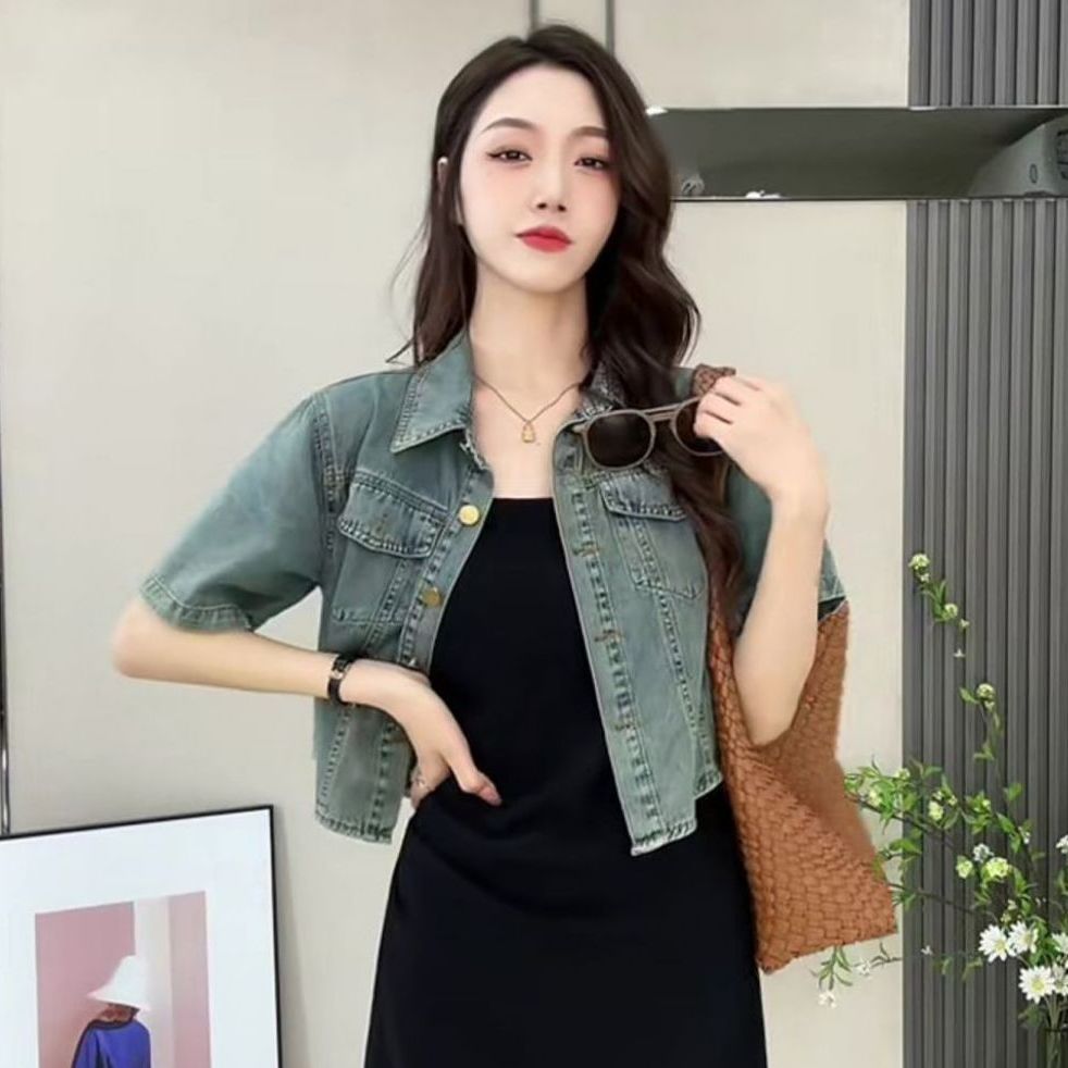 【單品/套裝】短袖牛仔外套吊帶連衣裙韓版休閒兩件套裝