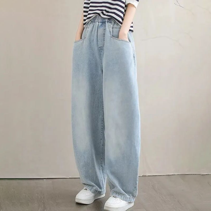 鐮刀褲寬鬆顯瘦梨形身材闊腿牛仔褲-lululam