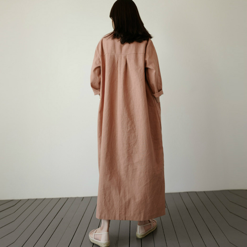 棉麻寬鬆韓版時尚大口袋中長休閒洋裝