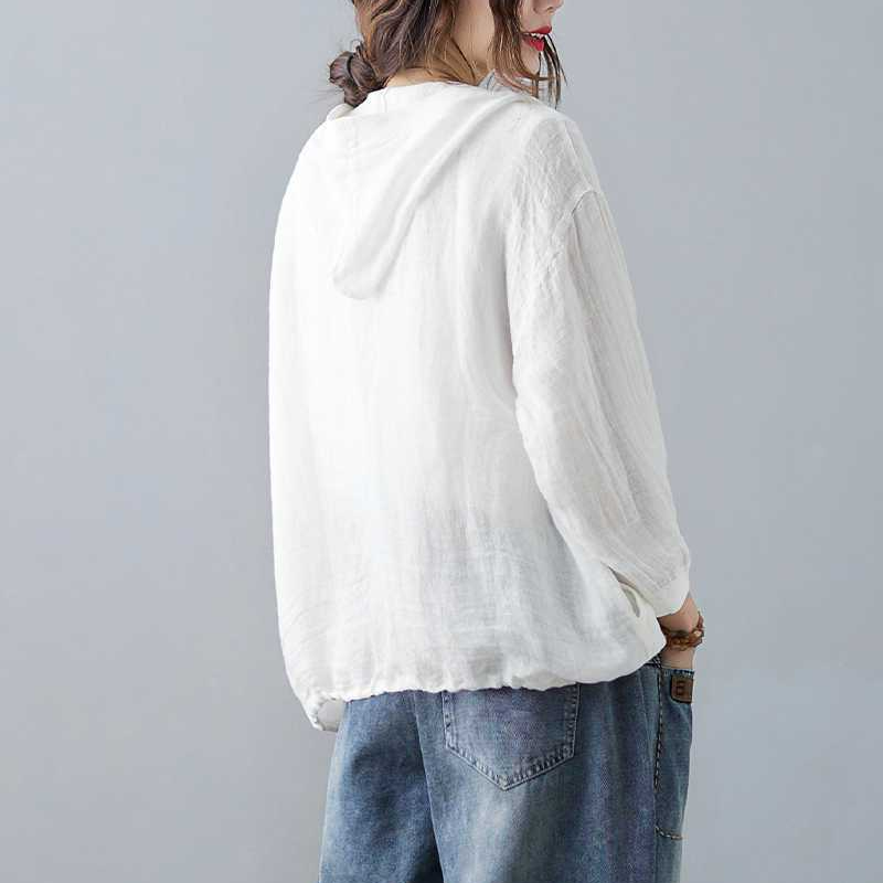 復古連帽棉麻寬鬆文藝防曬中長款空調開衫-lululam