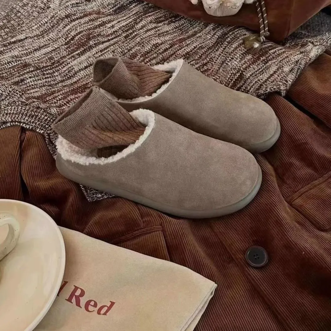 皮毛一體外穿厚底刷毛包頭勃肯鞋