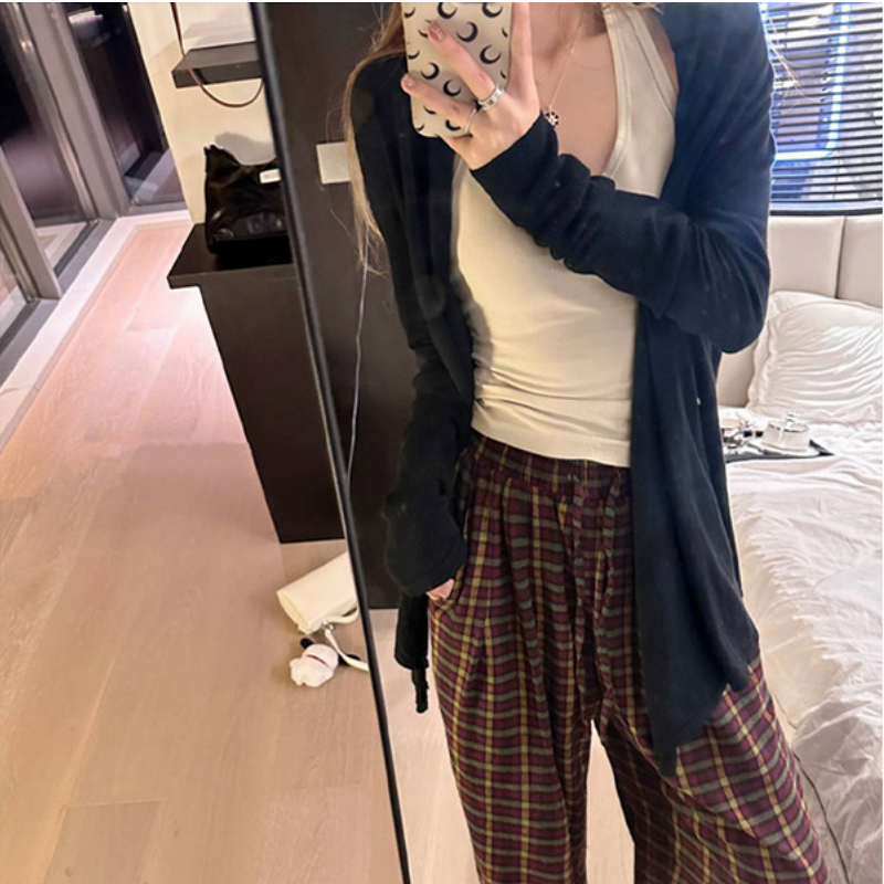 韓版寬鬆休閑中長款外套薄款毛衣針織開衫-lululam