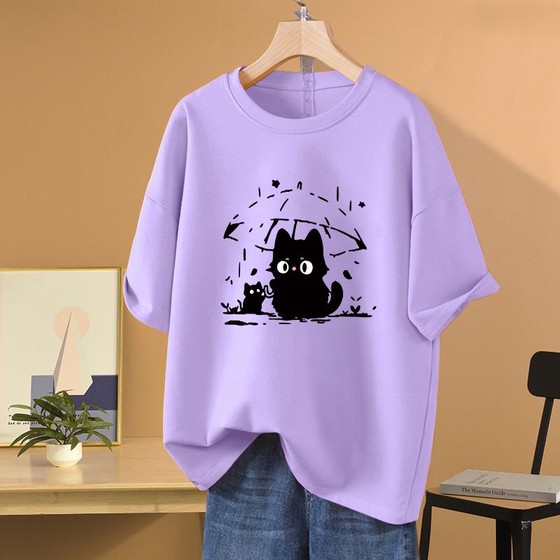 純棉寬鬆休閒顯瘦貓咪印花短袖t恤