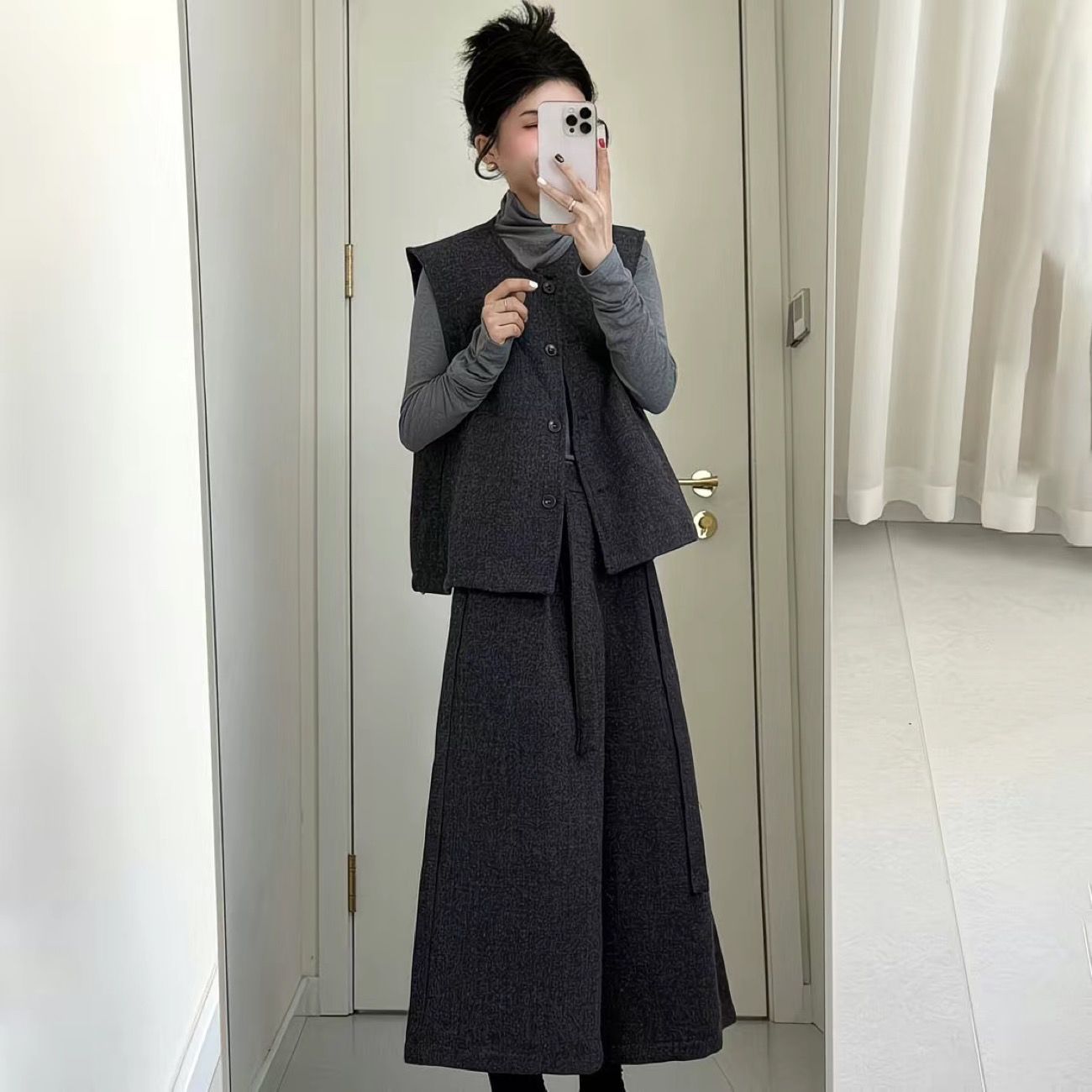 【單件/套裝】簡約時尚高級大碼胖MM上衣馬甲+闊腿褲三件套裝