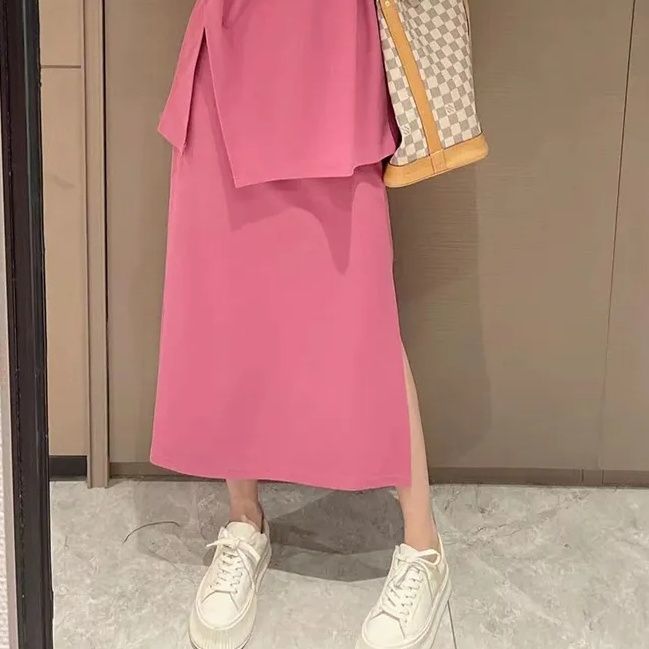 【單件/套裝】韓版減齡不規則上衣+休閑半身裙兩件套