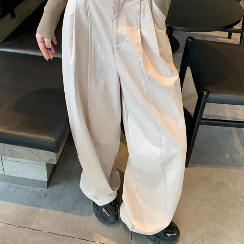 美式高腰顯瘦寬鬆休閒運動工裝闊腿褲-lululam