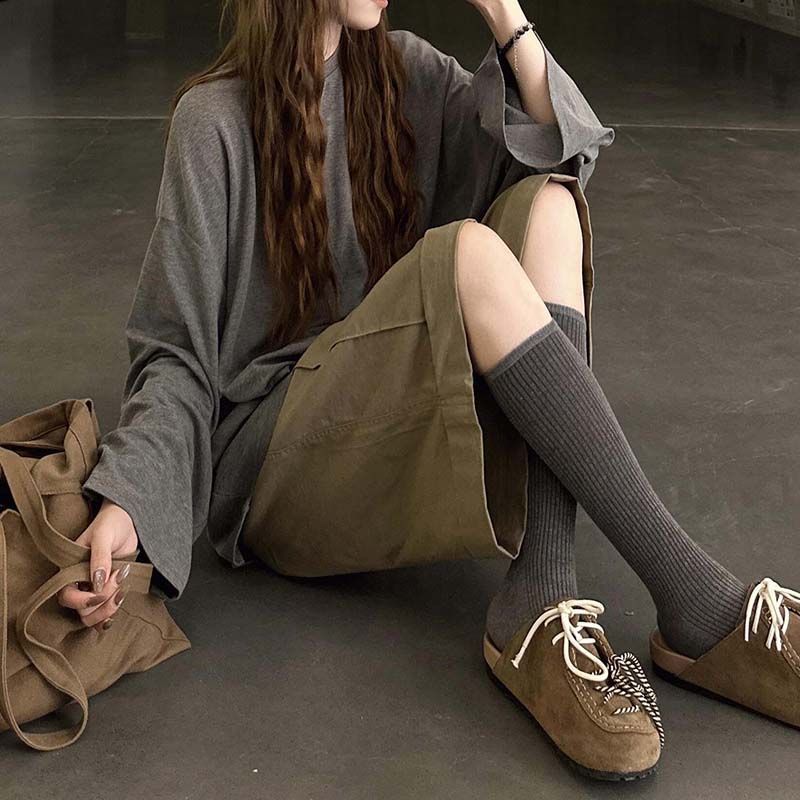 【單品/套裝】慵懶風寬鬆百搭長袖T恤高腰休閒褲兩件套裝-lululam