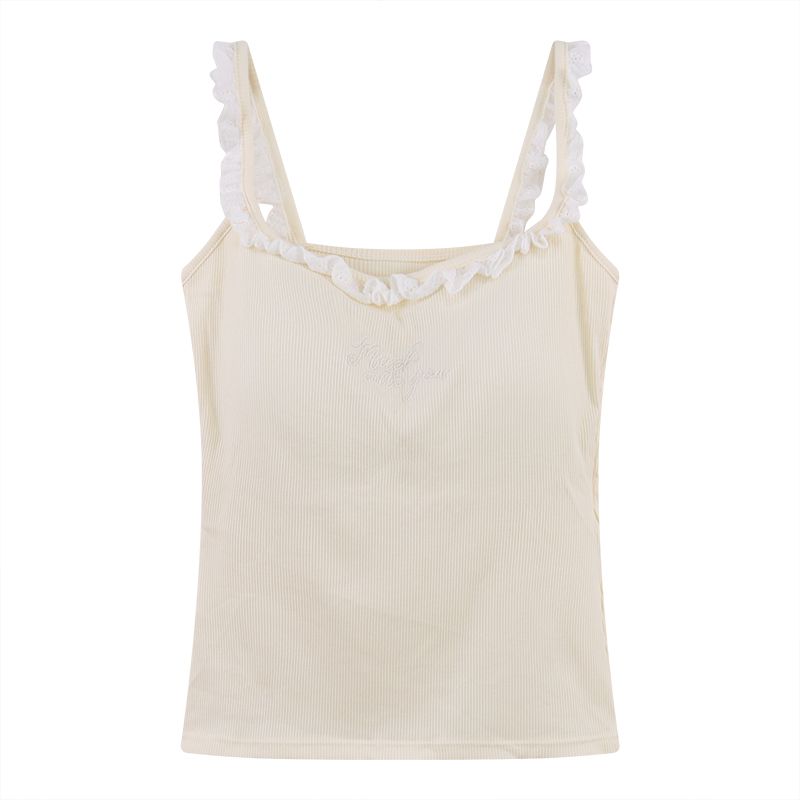 純欲蕾絲刺繡帶胸墊美背設計感顯瘦吊帶背心-lululam