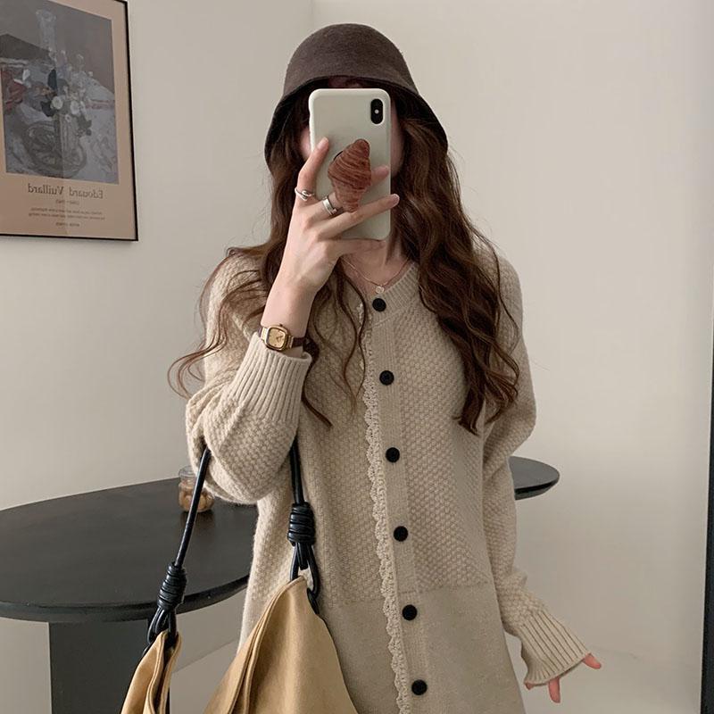 韓版慵懶寬鬆圓領針織開衫連衣裙