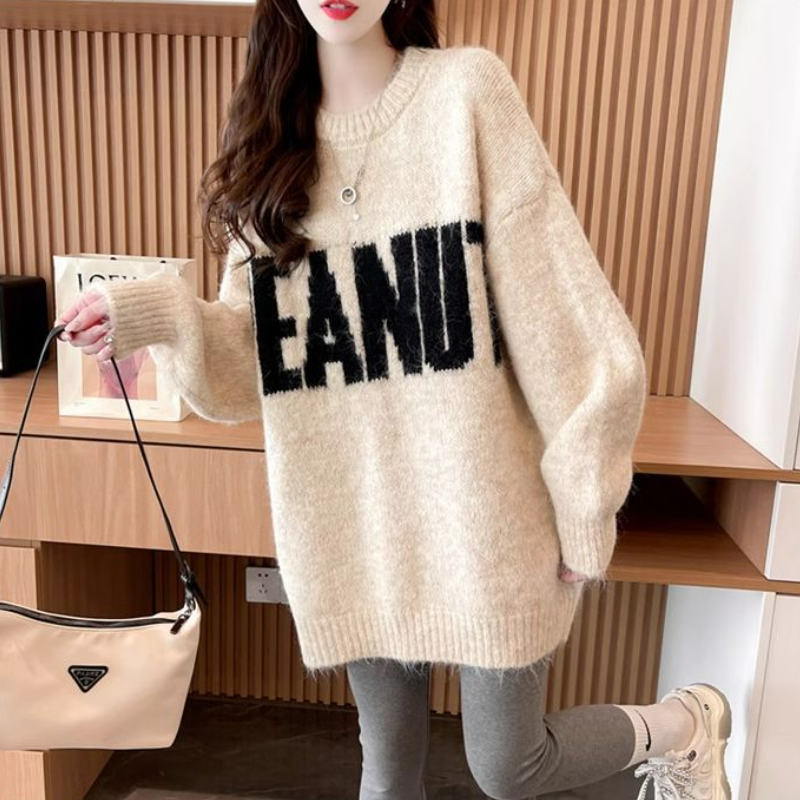 慵懶風寬鬆洋氣中長版針織毛衣