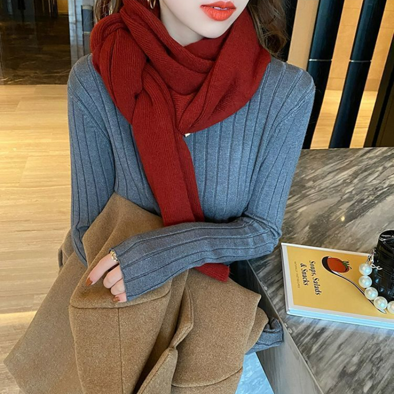 木耳邊半高領內搭毛衣短版修身針織打底衫