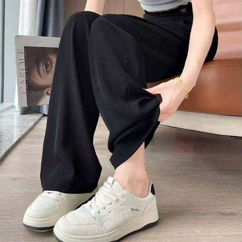 復古鬆弛感百搭高腰直筒垂感休閒闊腿褲-lululam