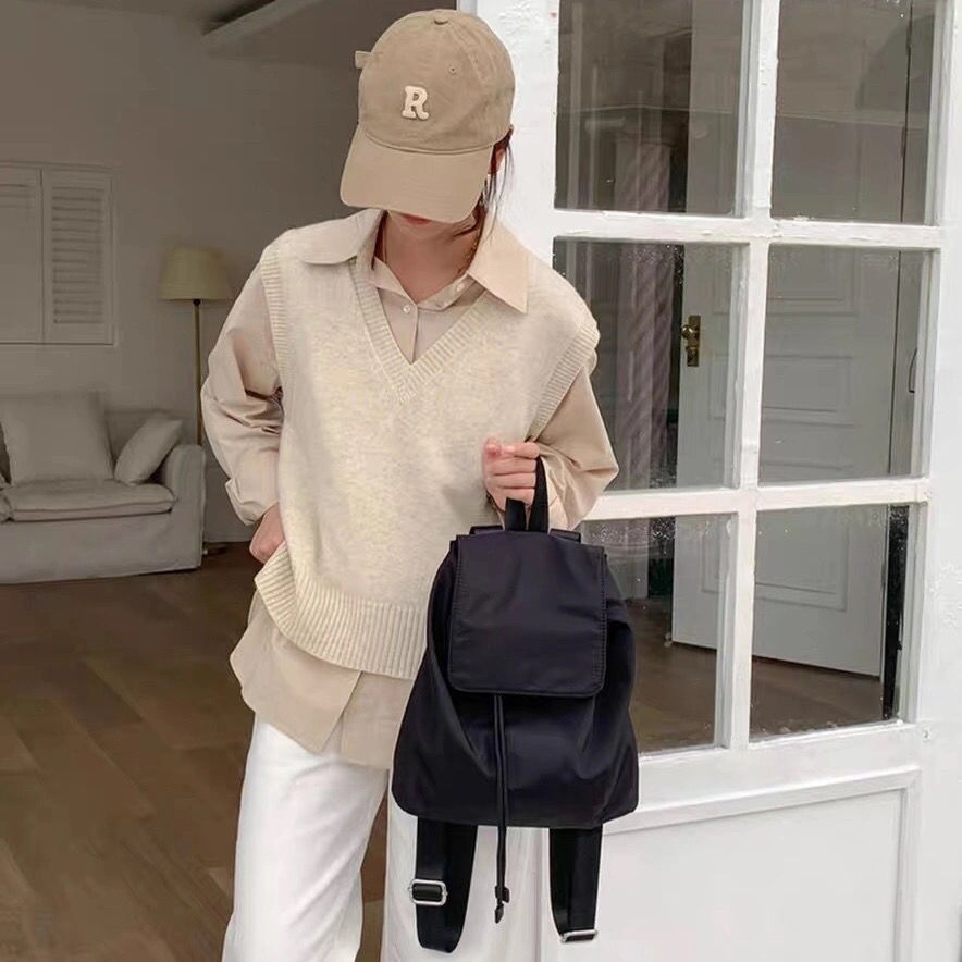 韓系雙肩ins潮輕便休閒電腦包尼龍抽繩包-lululam