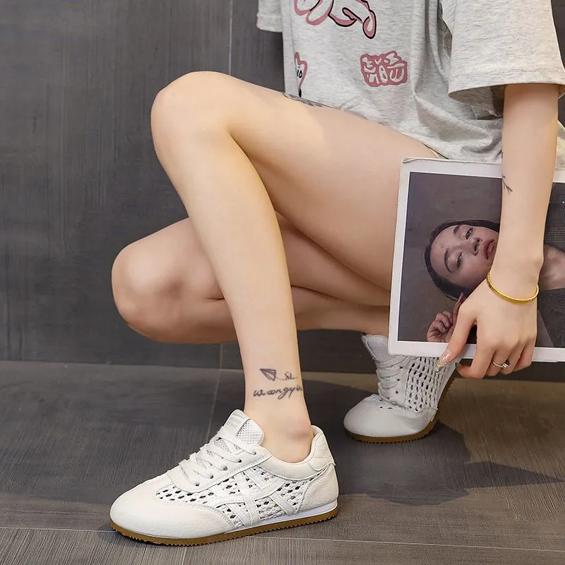 透氣網面阿甘鞋鏤空編織運動休閒小白鞋-lululam