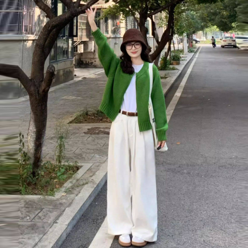 【單件/套裝】韓版針織開衫+打底衫+牛仔褲三件套