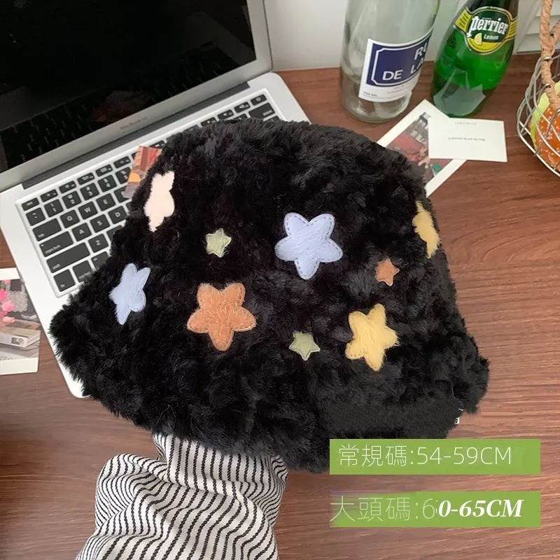 顯臉小毛絨漁夫帽大頭水桶毛絨帽子
