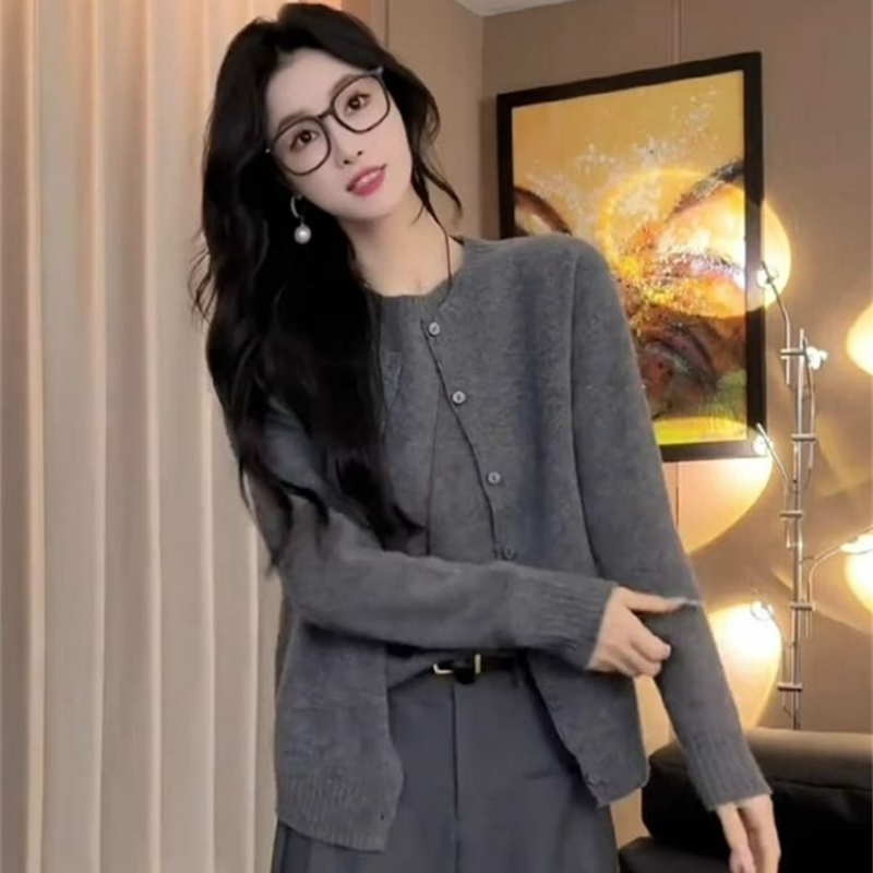 【單件/套裝】韓版慵懶顯瘦開衫+背心+休閒長褲三件套