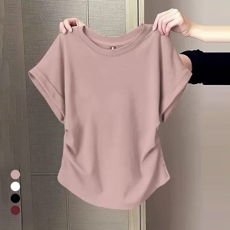 百搭修身顯瘦遮肉微褶設計感圓領短袖-lululam