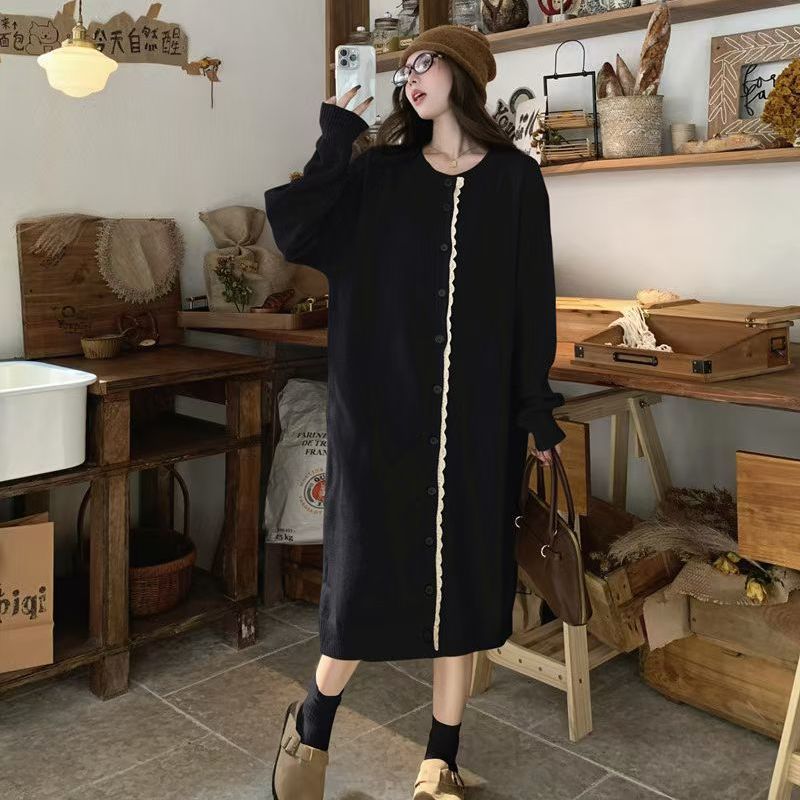 韓版慵懶寬鬆圓領針織開衫連衣裙