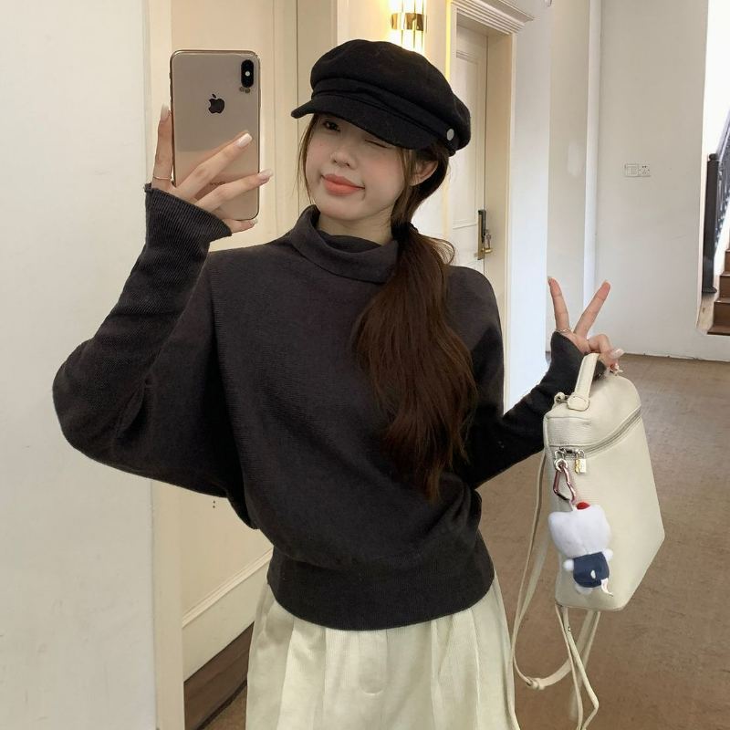 百搭高領蝙蝠袖收腰顯瘦打底針織衫